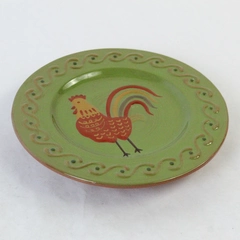 White Barn Candle Co. Avocado Green Rooster Candle Holder Plate 7.25"