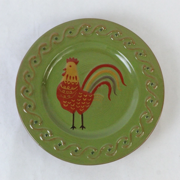 White Barn Candle Co. Avocado Green Rooster Candle Holder Plate 7.25"