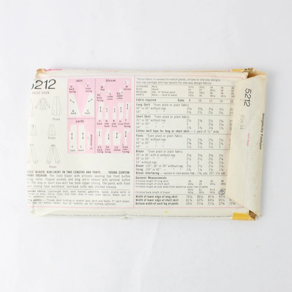 1972 Simplicity 5212 Vintage Sewing Pattern Misses Size 14 Cut