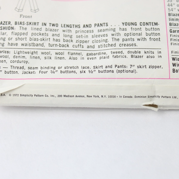 1972 Simplicity 5212 Vintage Sewing Pattern Misses Size 14 Cut