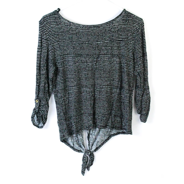 Charlotte Russe Black White Striped Tie Front Crop Top Women's M 3/4 Sleeve