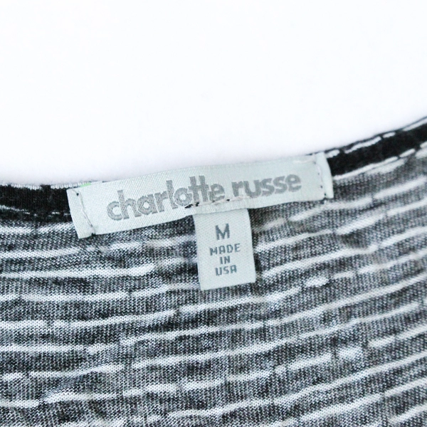 Charlotte Russe Black White Striped Tie Front Crop Top Women's M 3/4 Sleeve