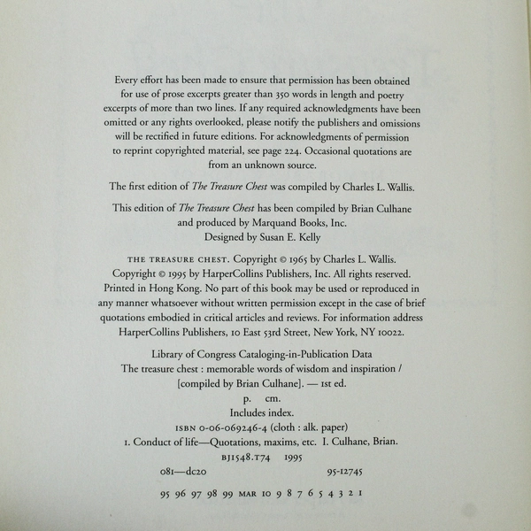 The Treasure Chest by Charles L. Wallis 1995 Hardcover - Good Condition