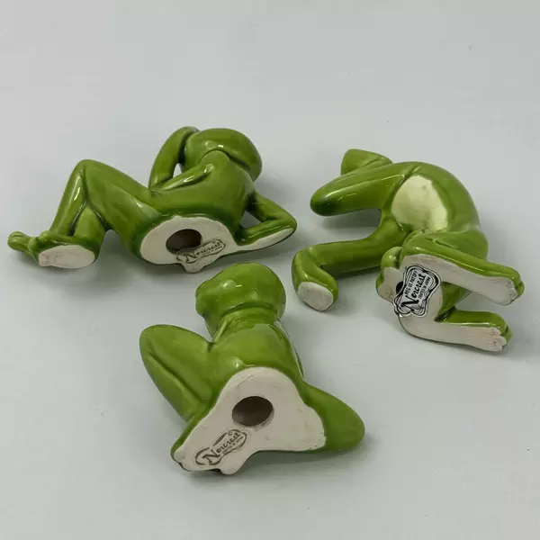 3 Piece Norcrest Japan Ceramic Frog Figurine Set Tumbling Thinking Hugging
