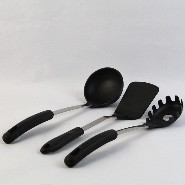 Set of 3 Utensils Silicone Kitchen Black Silver 2 Circulon & Unbranded