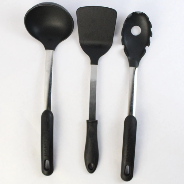 Set of 3 Utensils Silicone Kitchen Black Silver 2 Circulon & Unbranded