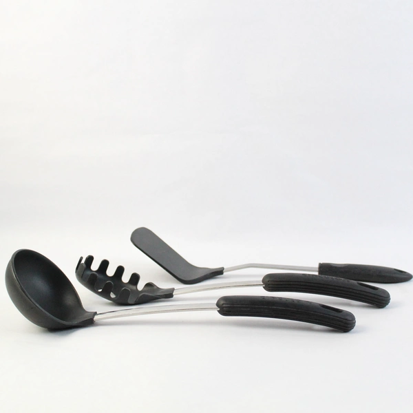 Set of 3 Utensils Silicone Kitchen Black Silver 2 Circulon & Unbranded