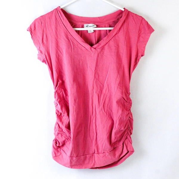 Oh Mamma Pink V-Neck Maternity Top Shirt Size Small Short Sleeve Cotton Blend