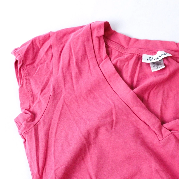 Oh Mamma Pink V-Neck Maternity Top Shirt Size Small Short Sleeve Cotton Blend