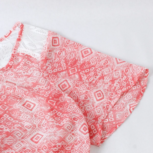 Deb Shops Women's 1X Pink White Crochet Cut-Out Back Blouse Top