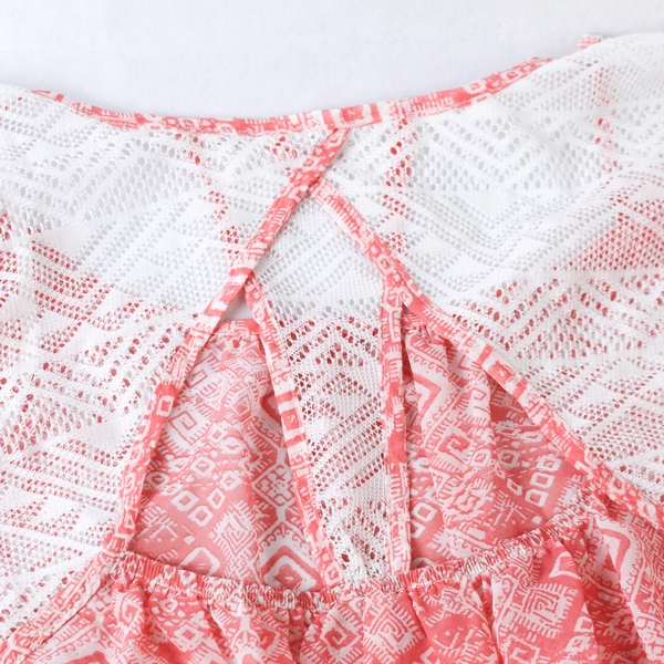 Deb Shops Women's 1X Pink White Crochet Cut-Out Back Blouse Top