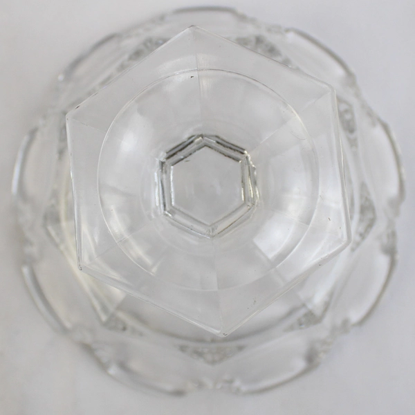 Vintage Glass Scalloped Rim Paneled Ice Cream Fruit Bowl w/ Hexagon Pedestal