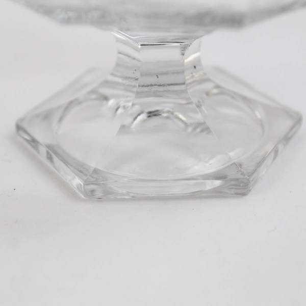 Vintage Glass Scalloped Rim Paneled Ice Cream Fruit Bowl w/ Hexagon Pedestal