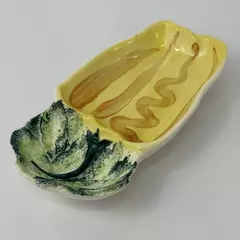 Vintage Hand Painted 2 Section Divided Yellow Pepper Shaped Dish Made In Japan 