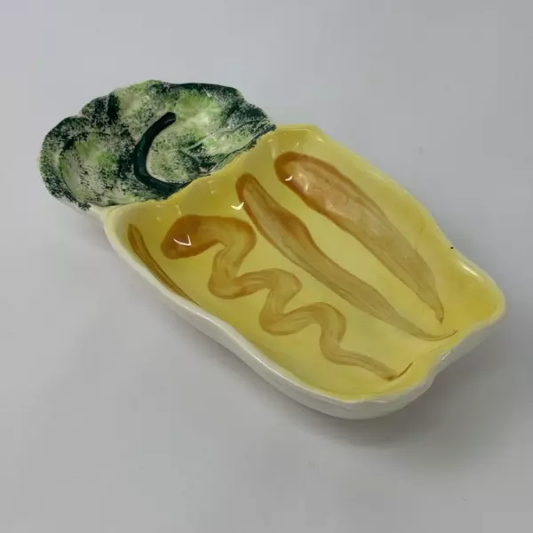 Vintage Hand Painted 2 Section Divided Yellow Pepper Shaped Dish Made In Japan 