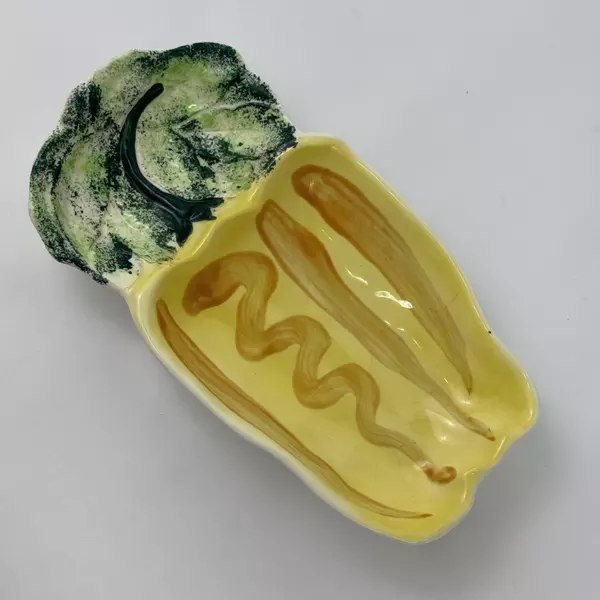 Vintage Hand Painted 2 Section Divided Yellow Pepper Shaped Dish Made In Japan 