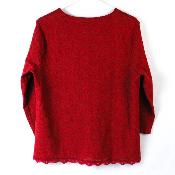Draper's & Damon's Red Lace Blouse Top Size L 3/4 Sleeve Polyester Blend
