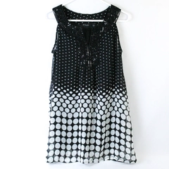 Fylo Black White Polka Dot Sleeveless Top SP with Sequin Accent Trim