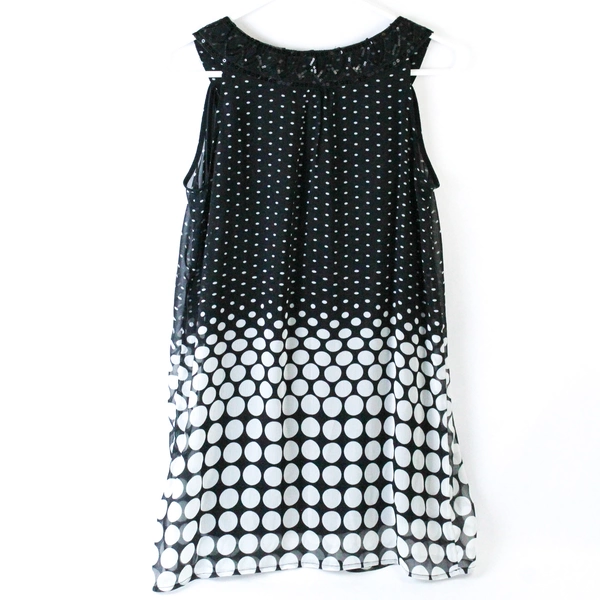 Fylo Black White Polka Dot Sleeveless Top SP with Sequin Accent Trim