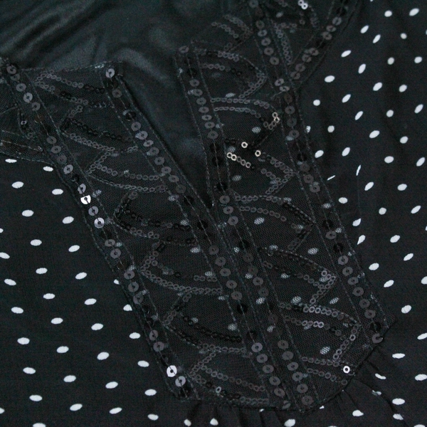 Fylo Black White Polka Dot Sleeveless Top SP with Sequin Accent Trim