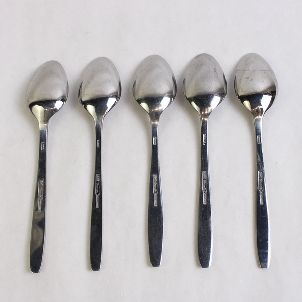 Lot Of 5 Ekco Silver Flatware Corsair Stainless Place Oval Soup Spoons