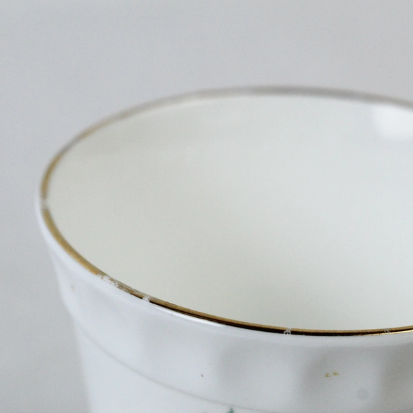 Fine Bone China Staffordshire Mug Gilded Gold Rim Handle Graphic