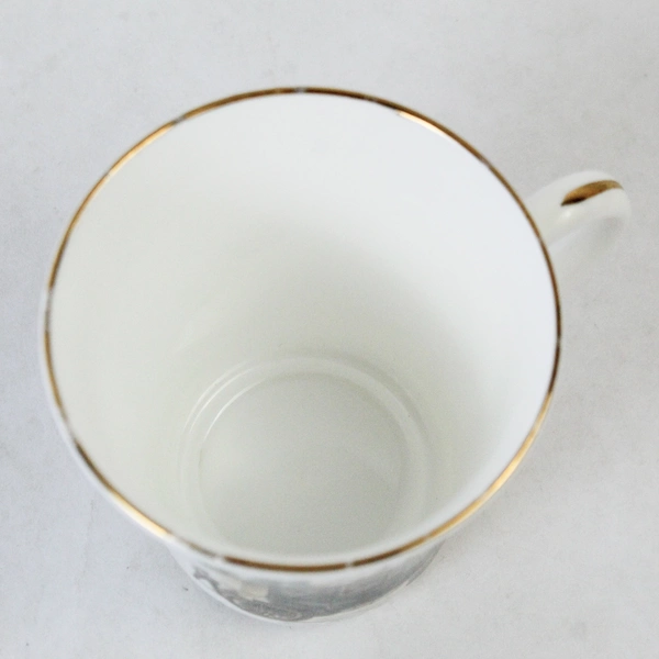 Fine Bone China Staffordshire Mug Gilded Gold Rim Handle Graphic