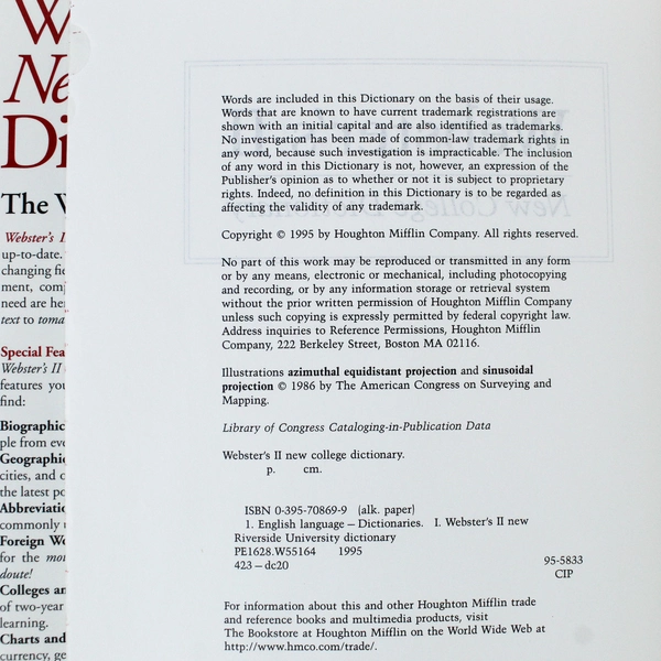Webster's II New College Dictionary Houghton Mifflin Company 1995 Hardcover DJ