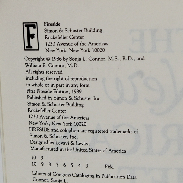 The New American Diet by Sonja L and William E Connor 1989 Paperback