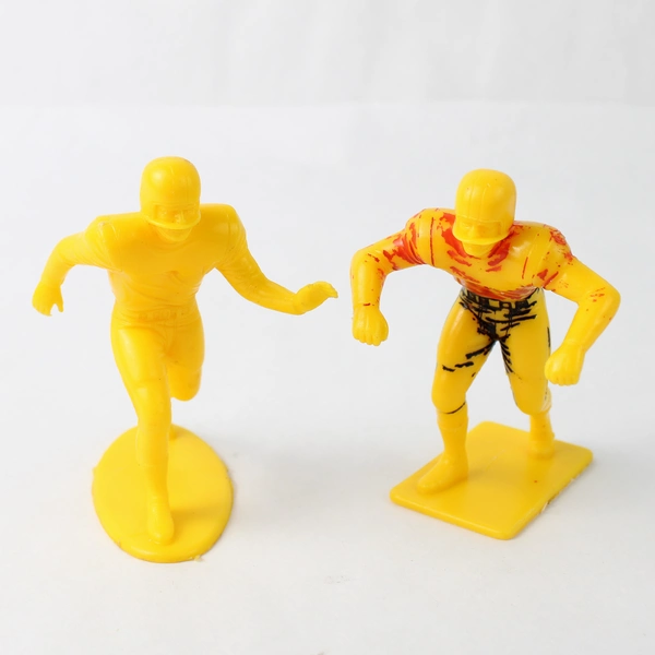 Lot of 2 Vintage 1969 Louis Marx Yellow Plastic Football Player Toy Figurines