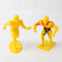 Lot of 2 Vintage 1969 Louis Marx Yellow Plastic Football Player Toy Figurines