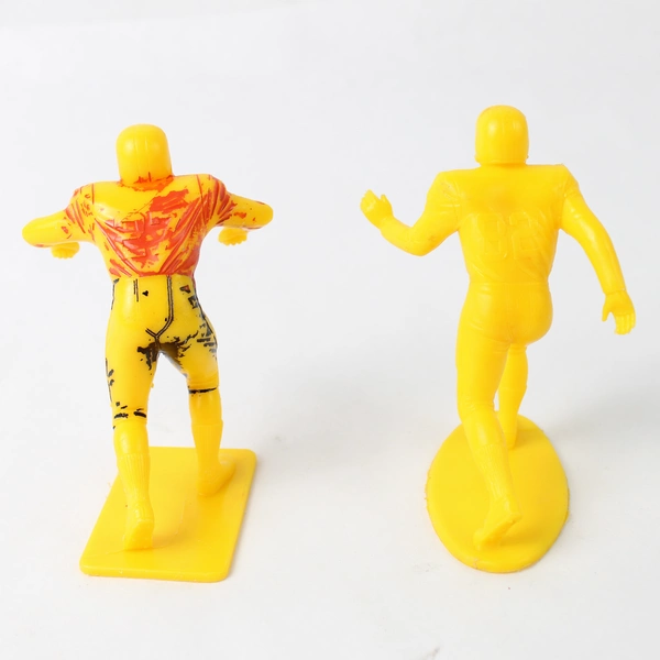 Lot of 2 Vintage 1969 Louis Marx Yellow Plastic Football Player Toy Figurines