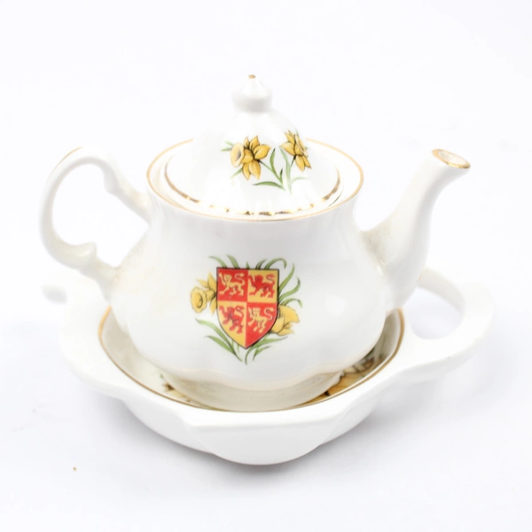 Norstock Of Wales Souvenir Miniature Bone China Teapot And Tea Bag Holder
