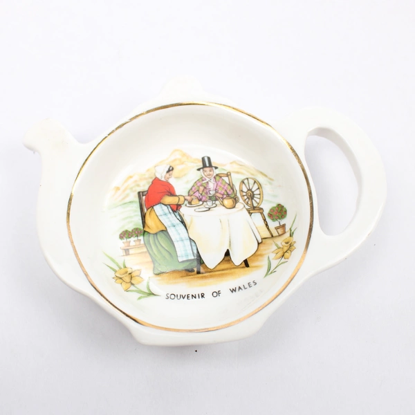 Norstock Of Wales Souvenir Miniature Bone China Teapot And Tea Bag Holder