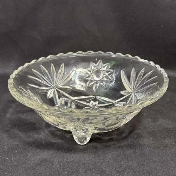 Vintage Anchor Hocking Prescut 3-Footed Glass Bon Bon Candy Dish