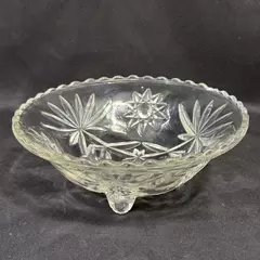 Vintage Anchor Hocking Prescut 3-Footed Glass Bon Bon Candy Dish
