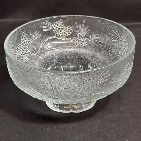 Vintage Tiara Glass Ponderosa Pine 7 7/8 Inch Clear Footed Serving Bowl