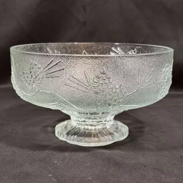 Vintage Tiara Glass Ponderosa Pine 7 7/8 Inch Clear Footed Serving Bowl