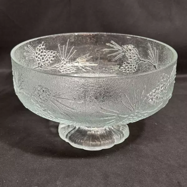 Vintage Tiara Glass Ponderosa Pine 7 7/8 Inch Clear Footed Serving Bowl