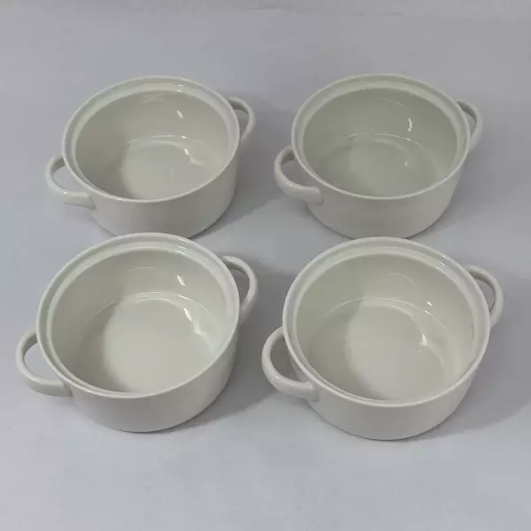 Set of 4 Dowan White Soup Stew Bowls with Handles 5.75 x 2.5 Inch