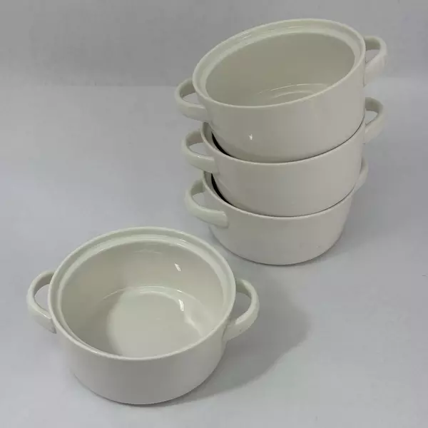 Set of 4 Dowan White Soup Stew Bowls with Handles 5.75 x 2.5 Inch