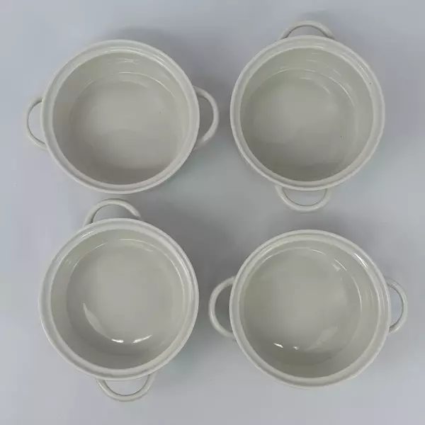 Set of 4 Dowan White Soup Stew Bowls with Handles 5.75 x 2.5 Inch