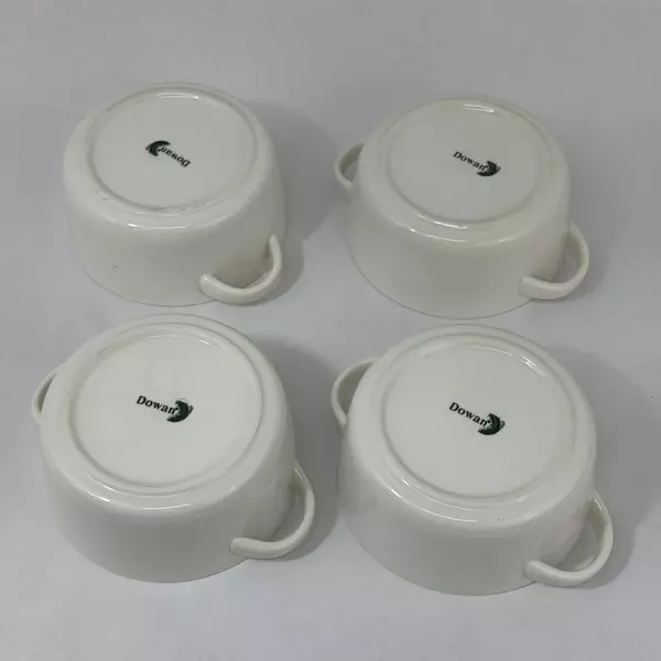 Set of 4 Dowan White Soup Stew Bowls with Handles 5.75 x 2.5 Inch