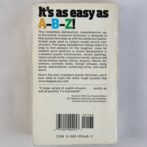 The New Comprehensive A-Z Crossword Dictionary Tuazon Schaffer 1974 PB