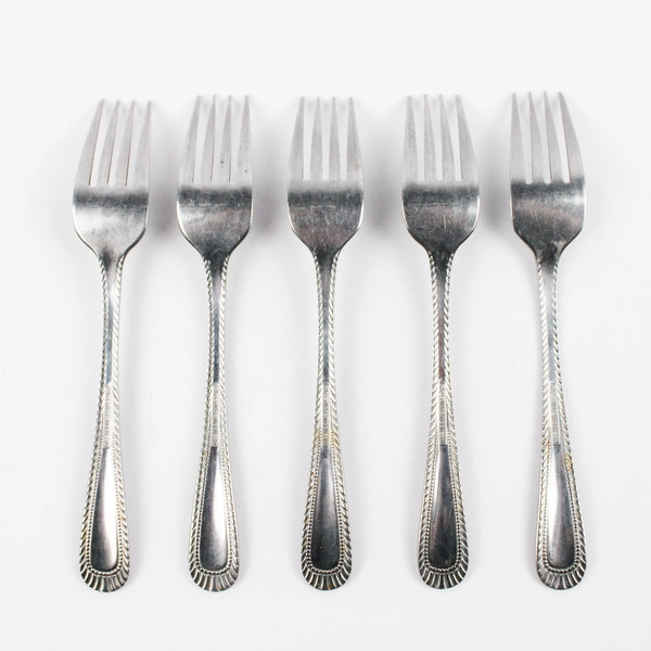 Lot of 5 Farberware Stainless Steel Peacock Salad Forks