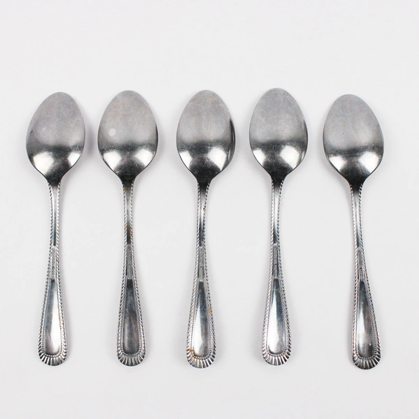 Lot of 5 Farberware Stainless Steel Peacock Soup Spoons Vintage Set