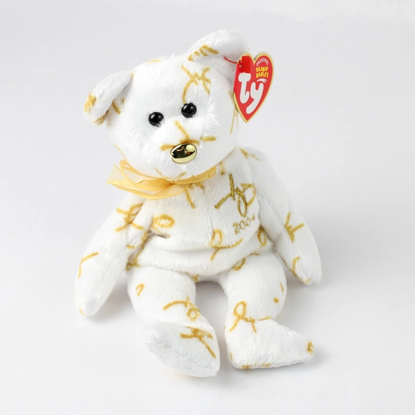 TY Beanie Babies Signature Bear 2004 With Tag White & Gold