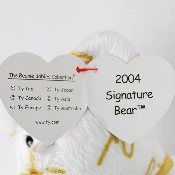 TY Beanie Babies Signature Bear 2004 With Tag White & Gold