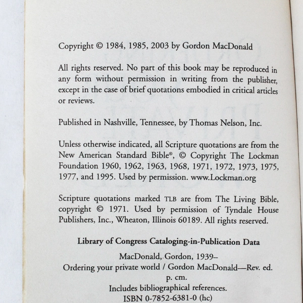 Ordering Your Private World by Gordon MacDonald 2003 Paperback - Good Condition