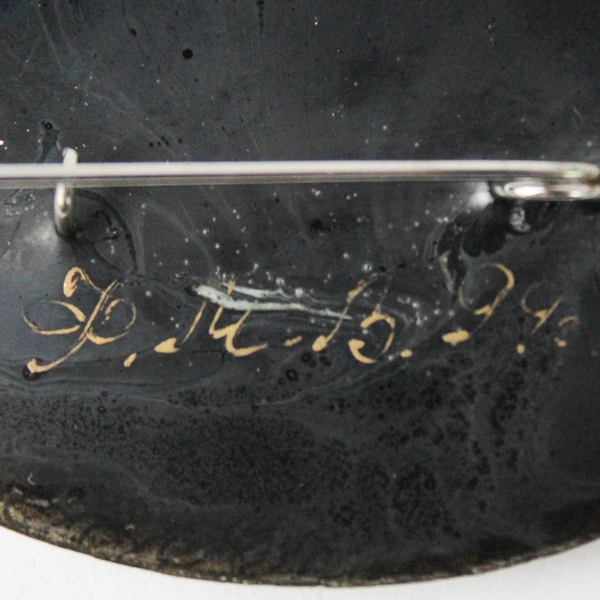 Vintage 1994 Artist Signed Hand Painted Lacquer Brooch With Flowers